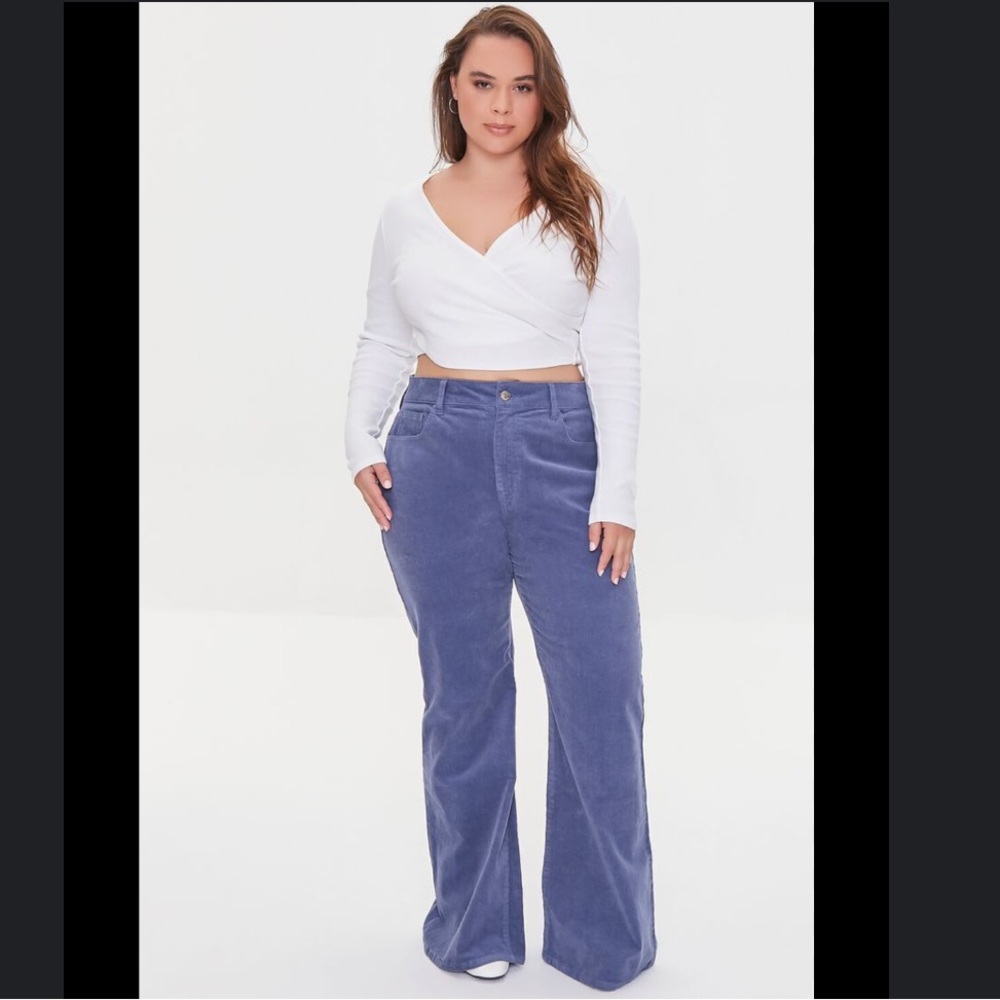 Forever 21 Plus Size Corduroy Flare Pants Blue